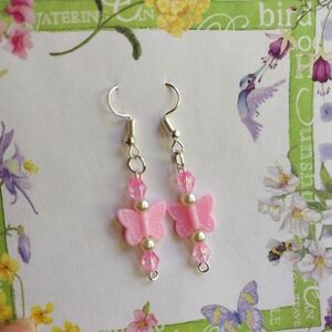 Handmade pink butterfly earrings